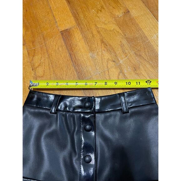 STAUD Paper Faux Leather Mini Skirt Women's 0 Black Front Pockets Snap Closure - Picture 9 of 13